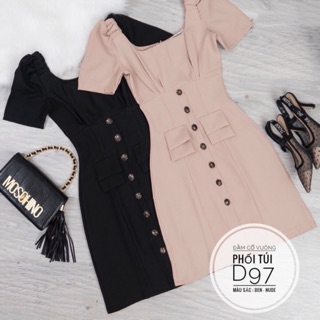 Bigsize Đầm cổ vuông phối túi D97