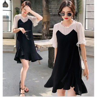 Đầm voan đuôi cá trắng đen phong cách Hàn quốc thanh lịch