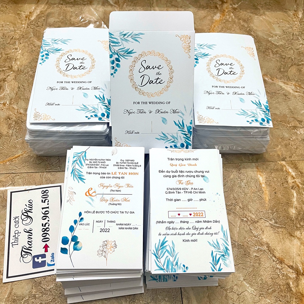 THIỆP CƯỚI PHONG BÌ + RUỘT HOA VĂN XANH