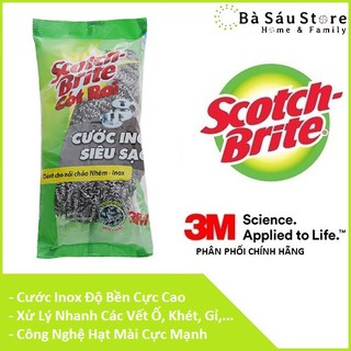 [ Cước Inox ] Gói 3 miếng cước cọ rửa siêu bền inox Scotch-Brite 3M CR-INOX