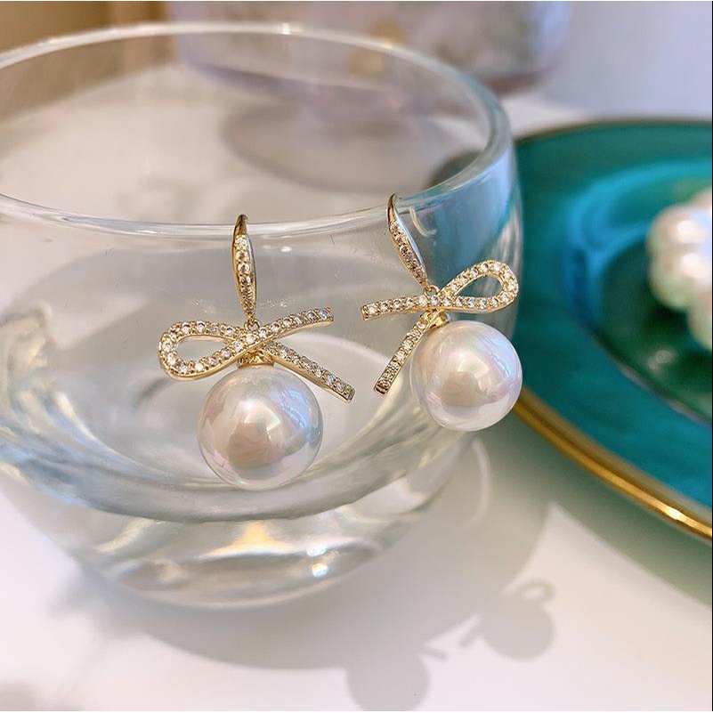 Khuyên Tai Ngọc Trai Trắng/Đen Bạc 925 Phong Cách Thời Thượng Cho Cô Dâu