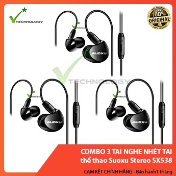 Combo 3 Tai nghe nhét tai thể thao Suoxu Stereo SX538