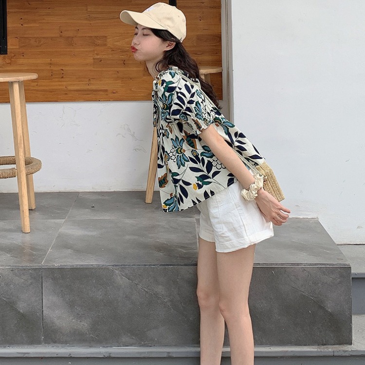 Áo Sơ Mi Tay Ngắn Cổ Tròn Họa Tiết Hoa Thời Trang Mùa Hè