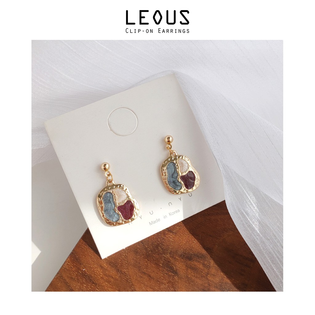 Khuyên tai kẹp không bấm lỗ chốt điều chỉnh K013 bằng hợp kim mạ vàng hình khối dáng midi Leous Accessories