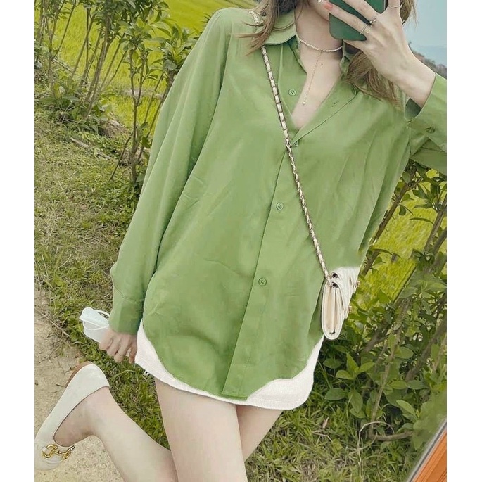 Set sơ Mi xanh bơ chân váy trắng