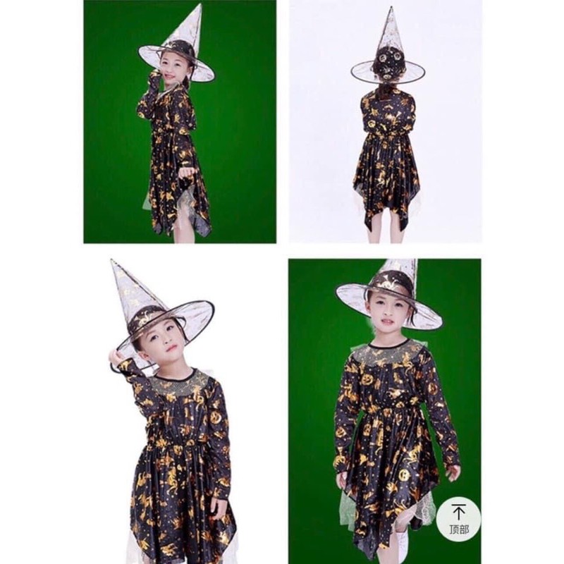 Sét bộ hoá trang halloween phù thuỷ cho bé gái gồm