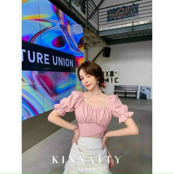 Áo Von Kiểu Cổ Vuông Tay Ngắn Bèo Tay Phối Cột Nơ Sau Lưng TTKXA0406