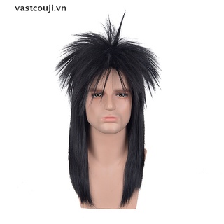 VASTJI Men's Long Straight Hair Retro Cosplay Wig Punk Rock Synthetic Wig Headset VN