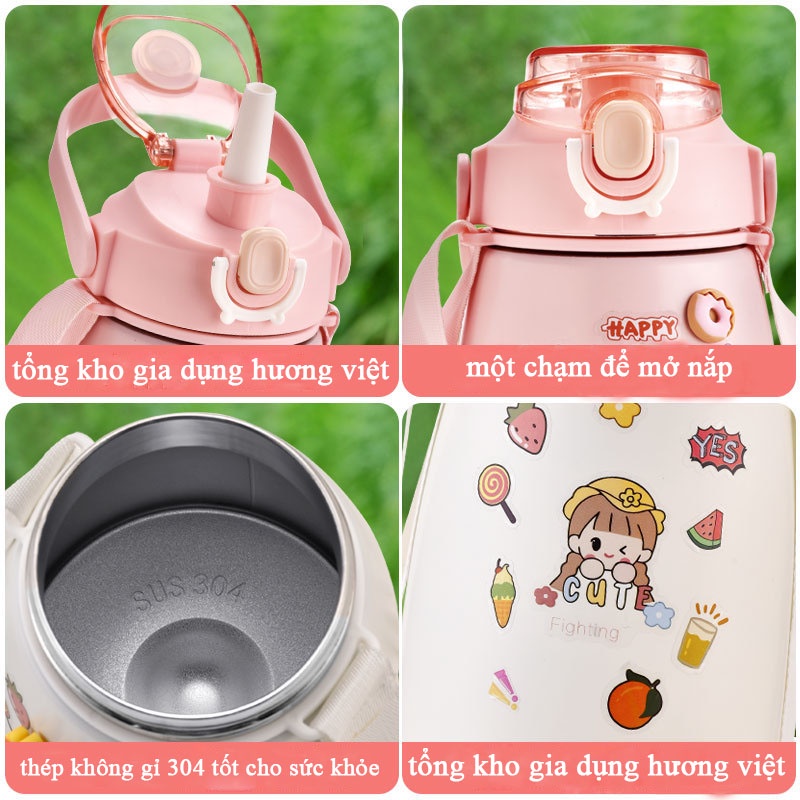 Bình nước cho bé đi học có ống hút, giữ nhiệt với lớp inox 304 cao cấp an toàn cho người sử dụng
