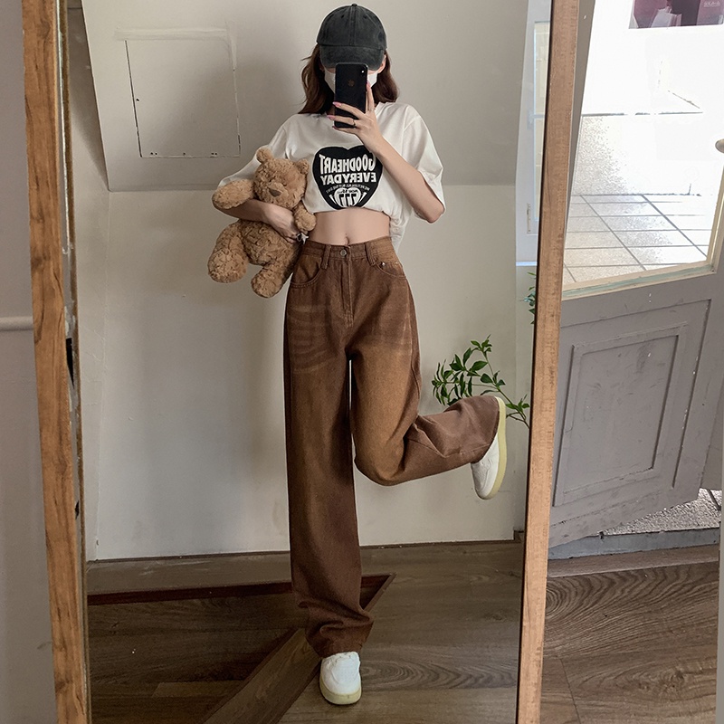 Quần Jeans Nữ Dài Lưng Cao Ống Rộng Thời Trang Hàn