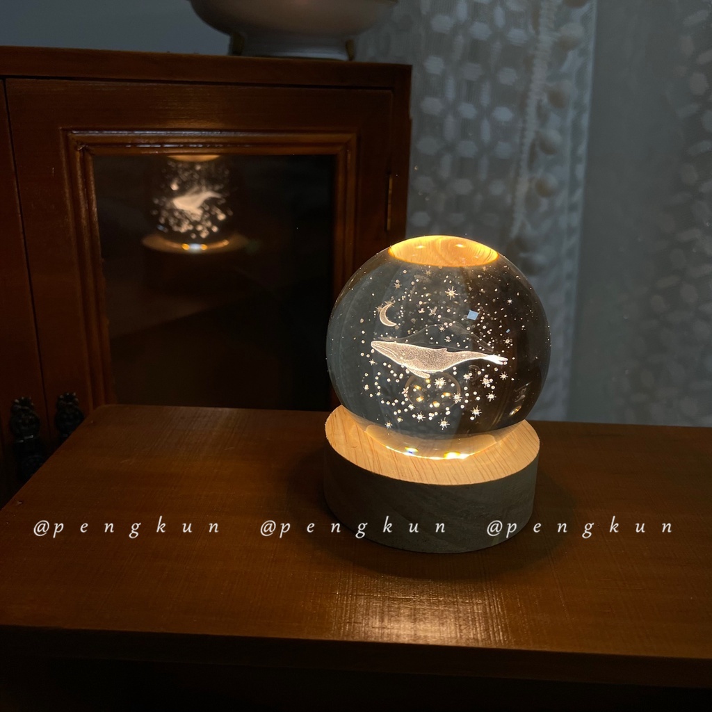 Quả Cầu Pha Lê Hình Thiên Hà/Sư Tử/Hoa Hồng/Cá Voi 3D Phát Sáng Chạy Năng Lượng Mặt Trời