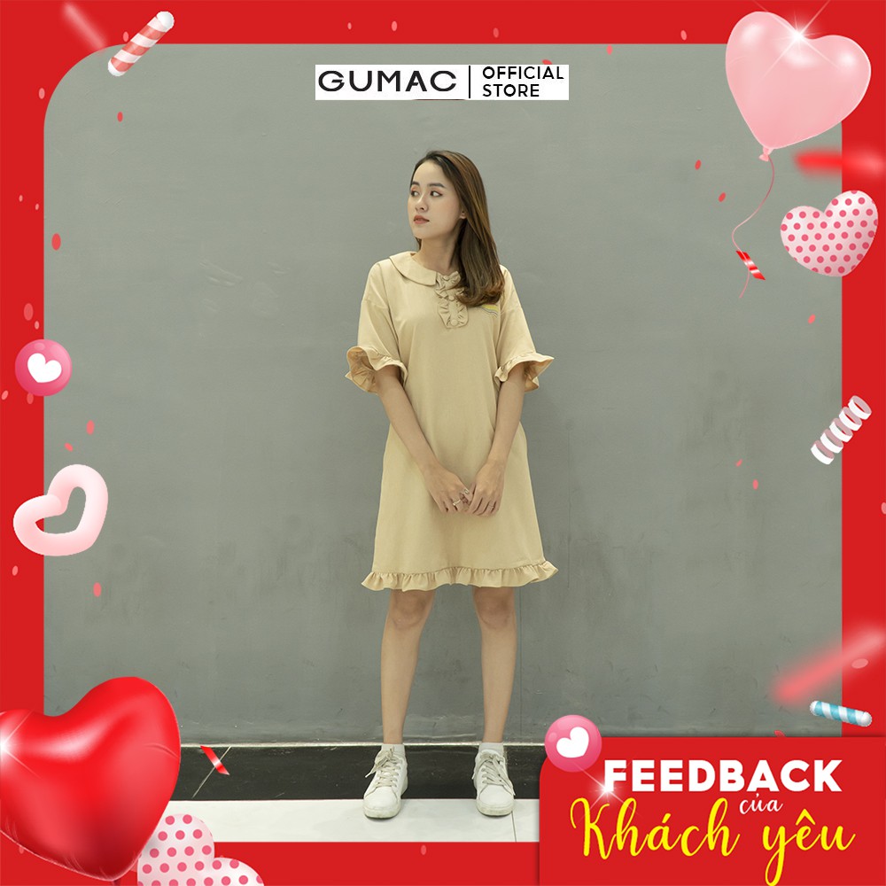 [Mã WABRGULUV giảm tới 100K đơn 249K] Đầm suông nữ tay bèo GUMAC phong cách năng động, hàn quốc màu be DB437 | BigBuy360 - bigbuy360.vn