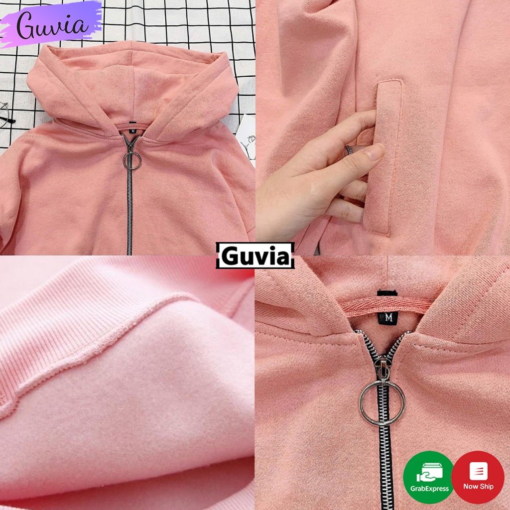 Áo khoác nỉ Hoodie Dây Kéo KHÓA TRÒN Ulzzang form rộng Unisex bông lớp GUVIA