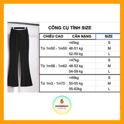 Quần ống loe xẻ gấu nữ đứng cạp cao quần vải tây ống vảy xẻ tà trước lưng cao