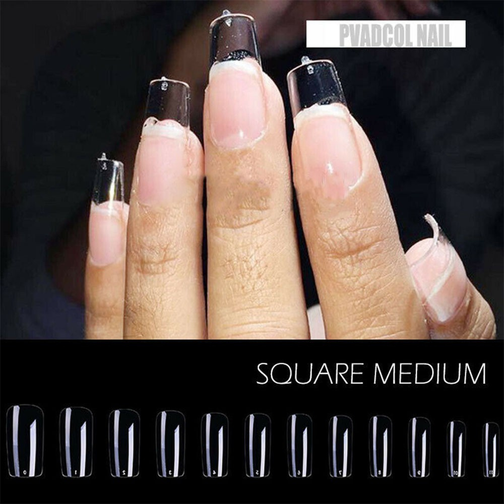 Set 240 Móng Tay Giả Acrylic Trong Suốt Hình Vuông / Bầu Dục / Bầu Dục Diy
