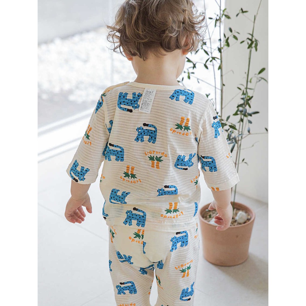 BỘ LỬNG CAO CẤP BÉ TRAI CỦA HÃNG CORDII, CHẤT COTTON GIẤY ORGANIC, MẪU CON BÁO XANH