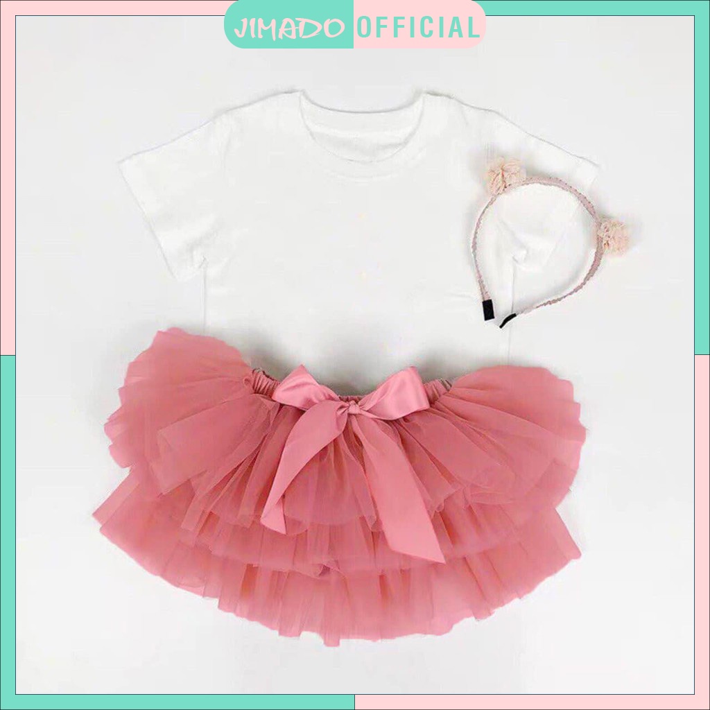 Váy đầm cho bé gái set bộ áo trắng mix chân váy hồng thắt nơ nhiều tầng điệu đà xinh xắn cho bé yêu JIMADO AA432
