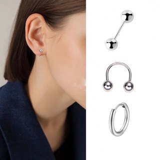 Khuyên tai bạc tròn thời trang Hàn Quốc đơn giản cho nữ