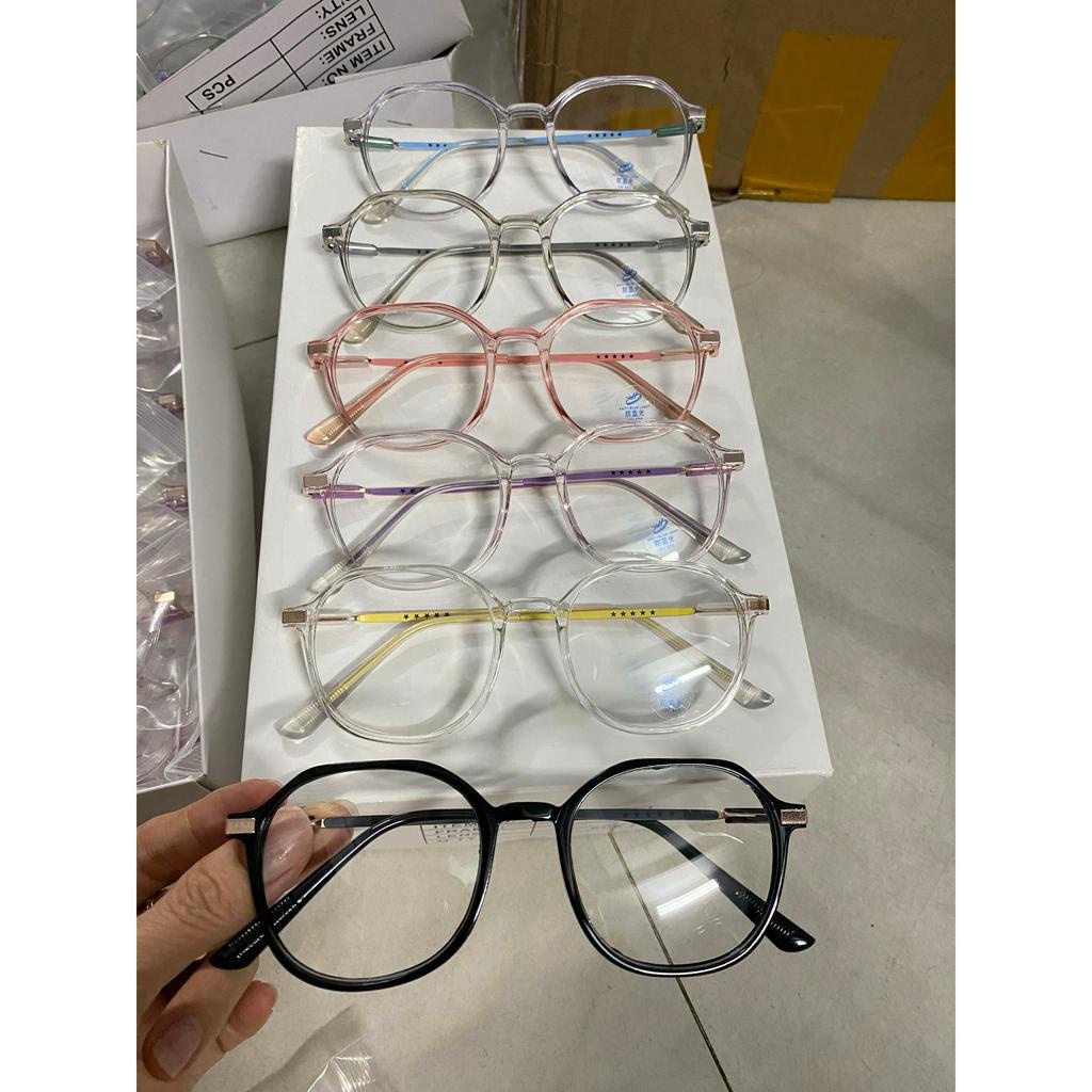 Mắt kính nữ nam trong suốt chống ánh sáng xanh Uv400 gọng kim loại thời trang giả cận mã 2053- tặng bao da khăn lau