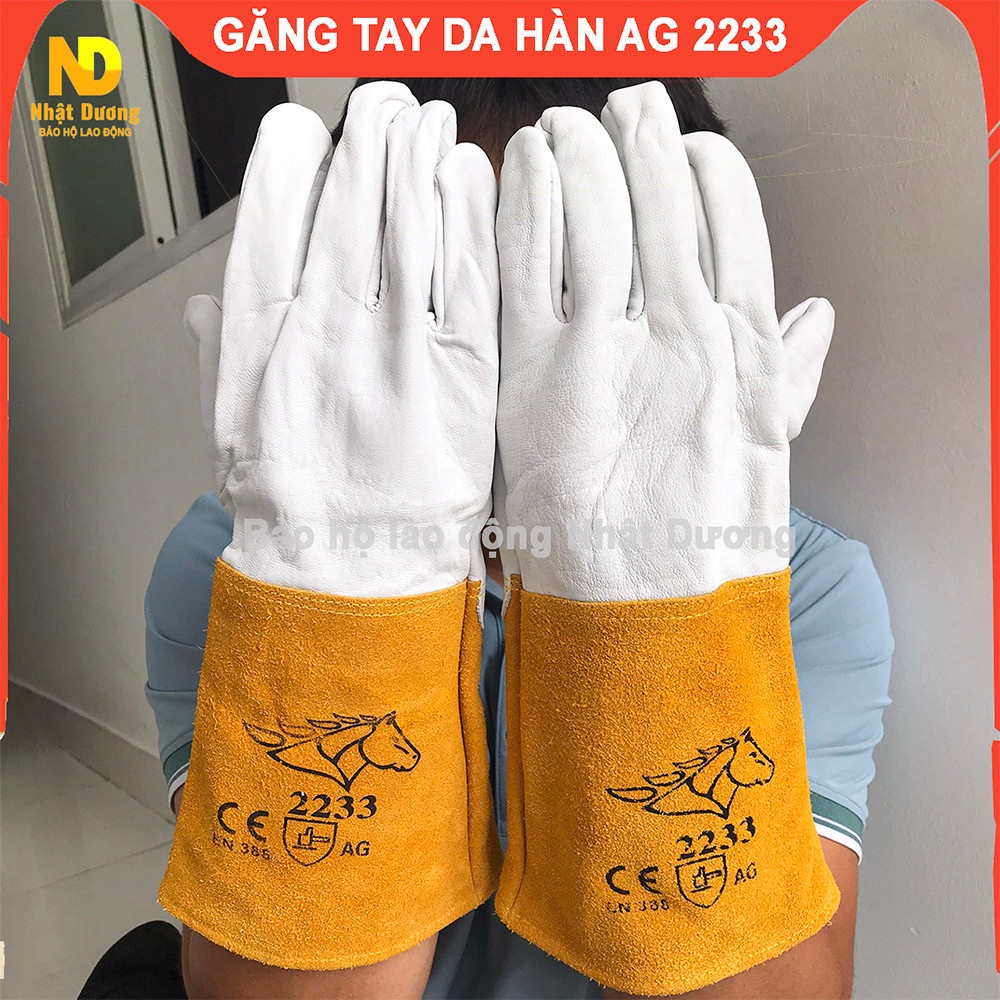 Găng tay da hàn tig ngựa trắng vàng 2233 da nguyên tấm trên trong găng tay lót cotton - Nsafe
