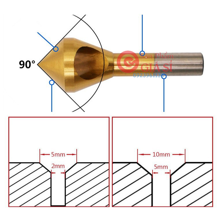 BỘ 4 MŨI DOA LỖ KIM LOẠI DẠNG ĐẦU NÓN LỖ PHAY XIÊN 2-20MM PHỦ TITANIUM ❤️freeship❤️