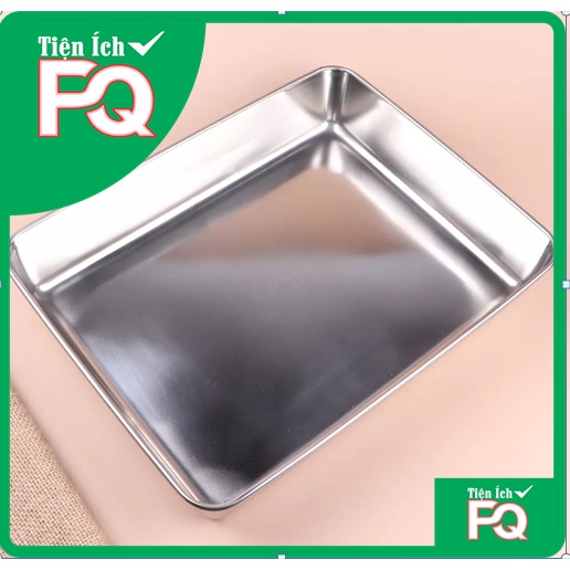 Khay inox hình chữ nhật, khay sâu xịn đựng thức ăn inox 304 - Khay nướng bánh nhiều size - Hàng Cao Cấp