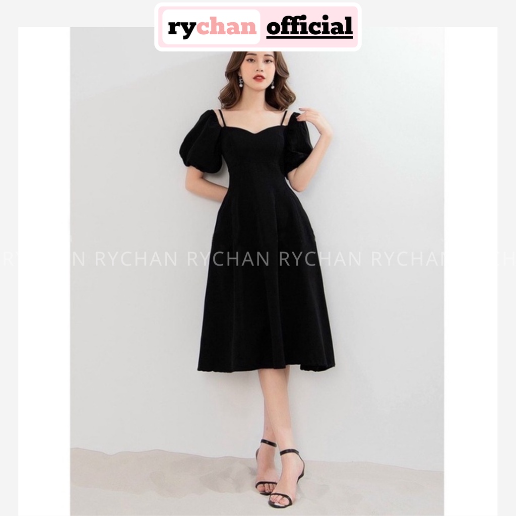 Đầm Nữ Dự Tiệc Cổ Tim Phối Dây Tay Phồng Che Khuyết Điểm Cực Tốt [ẢNH THẬT CUỐI] - DX9737