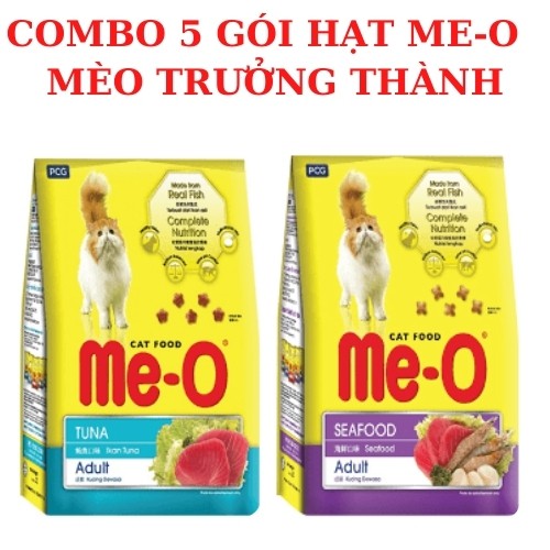 [Combo 5 túi] Hạt cho mèo Me-o, Hạt cho mèo trưởng thành nhiều vị túi 350gr