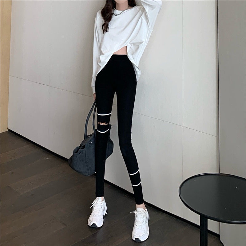Jiashucheng Quần Legging Lưng Cao Dáng Ôm Màu Đen Thời Trang Xuân Thu Cho Nữ