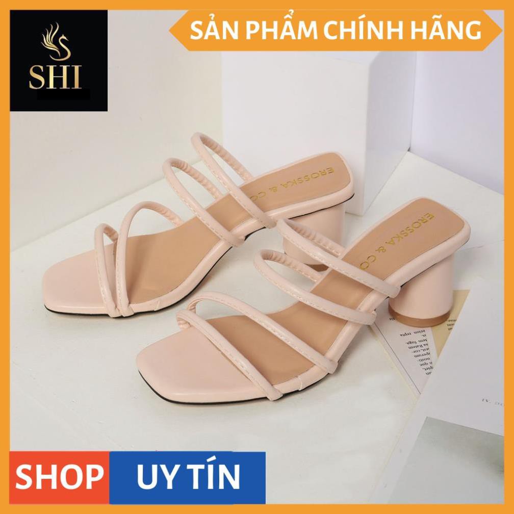 Dép cao gót Erosska thời trang mũi vuông phối dây quai mảnh cao 5cm màu kem _ EM038 | BigBuy360 - bigbuy360.vn