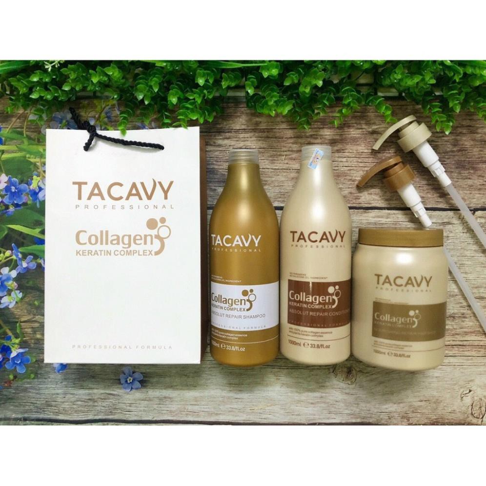 Bộ dầu gội xả Tacavy phục hồi tóc hư tổn,Bộ dầu gội xả collagen 1000ml