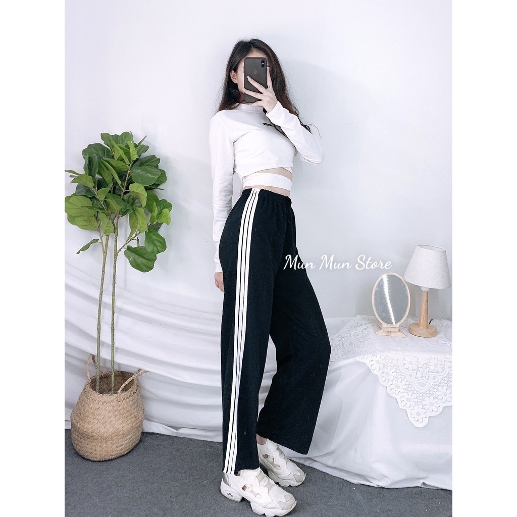Quần Suông Nữ 3 Sọc Ống Rộng Thể Thao  [FREESHIP] munmunstore kẻ trắng dáng suông cạp chun basic Ulzzang SIÊU HOT