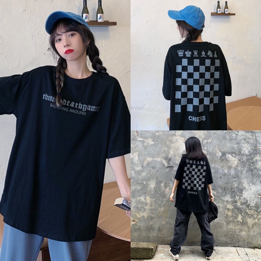 Áo thun in hình bàn cờ Nhật Minh tay lỡ form rộng, vintage cá tính Ulzzang, chất cotton co dãn 4 chiều, mát mịn 2022