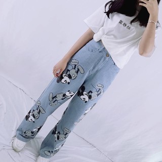 Quần jean dáng ôm kiểu Hàn Quốc dễ phối đồ thời trang mùa hèQuần dài lưng cao dáng rộng in hoạt hình chuột Mickey kiểu Retro cá tính cho nam và nữ