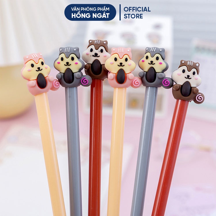 Bút bi cute con sóc, bút bi nước mực gel đen ngòi 0.5mm nhiều màu dễ thương đồ dùng học tập B22