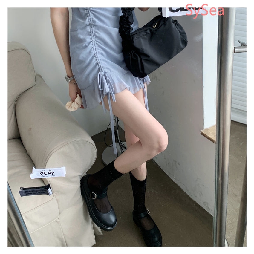 Đầm tay ngắn dây rút phối bèo phong cách retro cho nữ | BigBuy360 - bigbuy360.vn