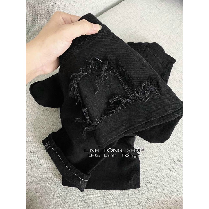 QUẦN JEAN BAGGY NỮ CẠP CAO MÀU ĐEN RÁCH KIỂU ĐẸP - QUẦN BÒ NỮ - CHẤT JEAN MỀM KHÔNG CO DÃN