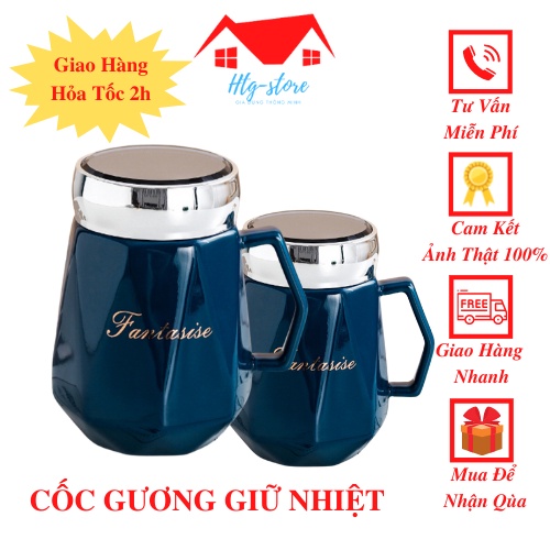 Cốc ca ly giữ nhiệt bằng sứ nắp gương 400ml