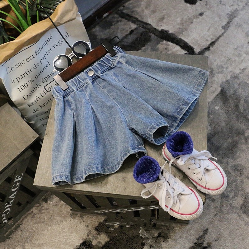 (2-15 tuổi) Quần short bò denim giả váy bé gái ống rộng co dãn Hàn Quốc hè 2022 cực đẹp có size đại