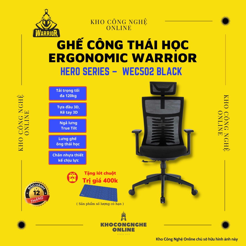 Ghế công thái học ergonomic WARRIOR – Hero series – WEC502 Black