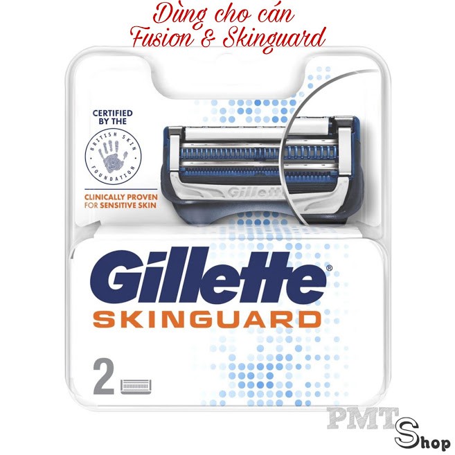 [Đức] Combo Dao Cạo Râu cao cấp Gillette Fusion Skinguard 2Up 3Up (1 cán kèm lưỡi + Hộp vỉ 2 cái) dành cho da nhạy cảm