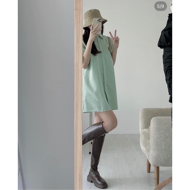 Váy sơ mi chất vải lạ - ĐẦM POLO SUÔNG có dây nơ