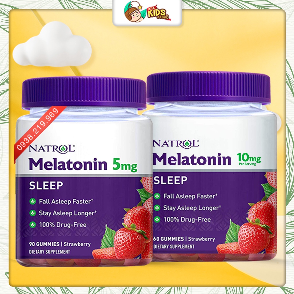 Kẹo dẻo hỗ trợ ngủ ngon Natrol Gummies Melatonin 5mg, 10mg Strawberry Mỹ