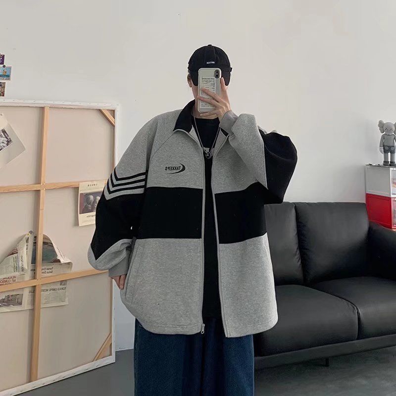 Áo Khoác Cardigan Cổ Đứng Dáng Rộng Phong Cách Harajuku Hàn Quốc Thời Trang Xuân Thu Cho Nam