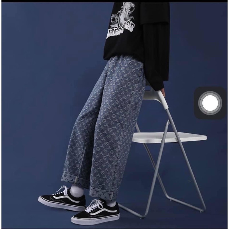 Quần Jean Baggy Nam In Hoạ Tiết LV 3S - Quần LV ống suông rộng