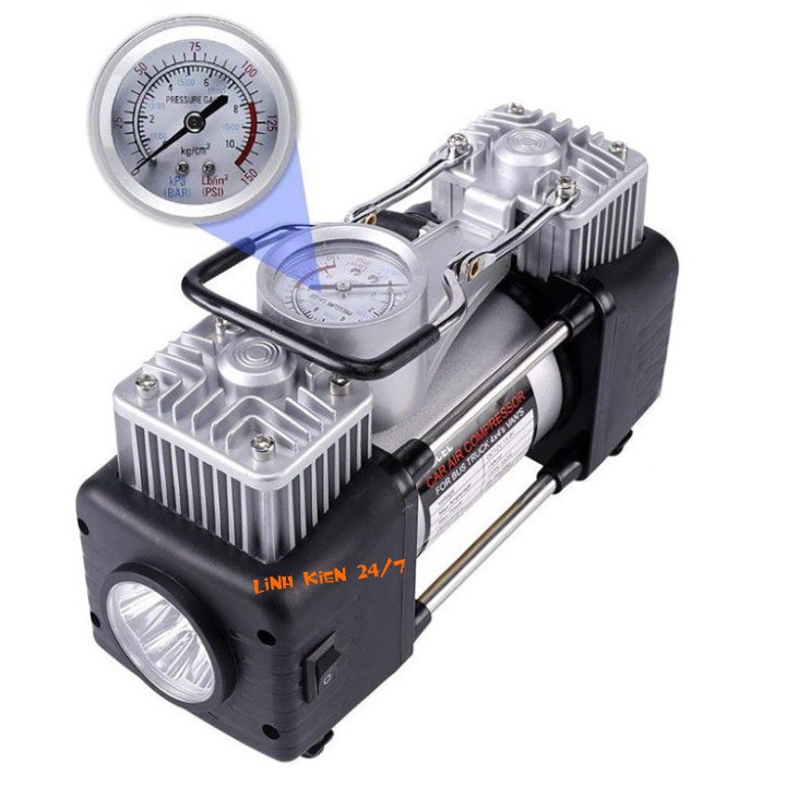 Máy Bơm Lốp Ô Tô 2 Xi Lanh 12V 23A Đồng Hồ Cơ Kèm Vali Dụng Cụ Chuyên Nghiệp