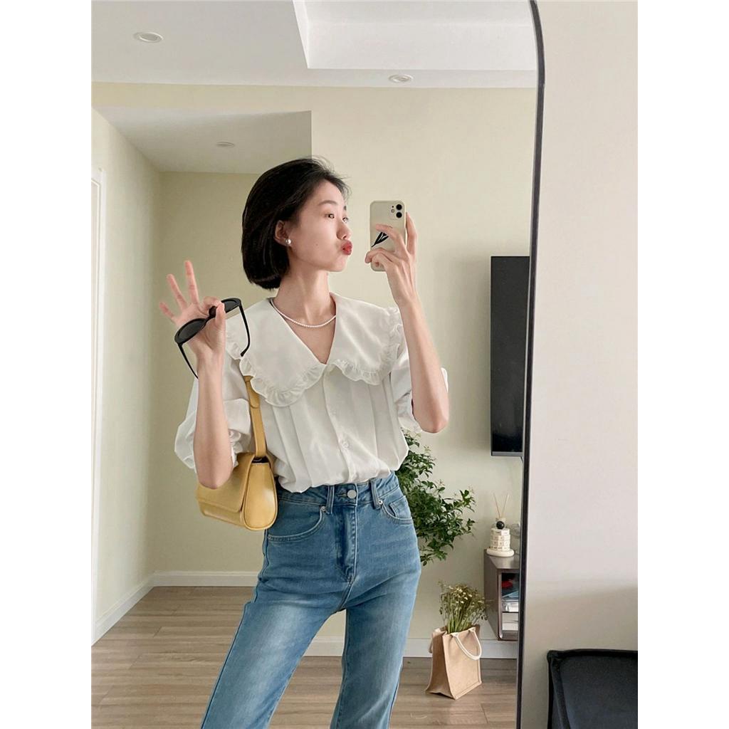 Áo Sơ Mi Trắng Cổ Bèo Ngắn Tay Thời Trang Sành Điệu 63393