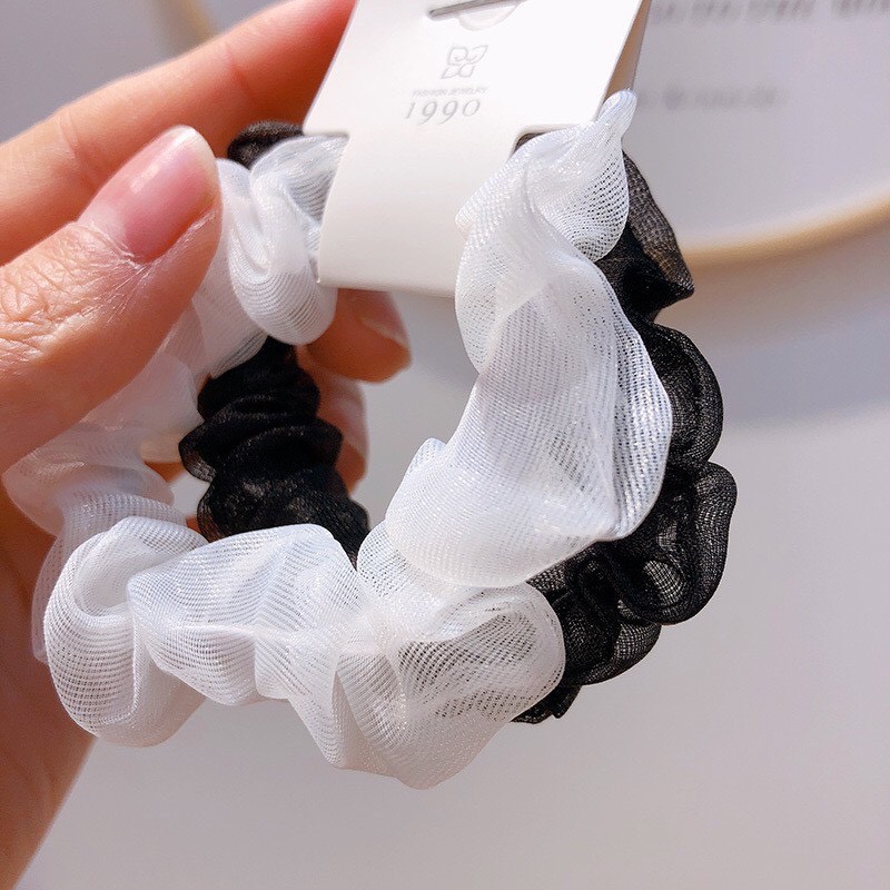 Sét 5 dây buộc tóc scrunchies hoa cúc lưới siêu xinh