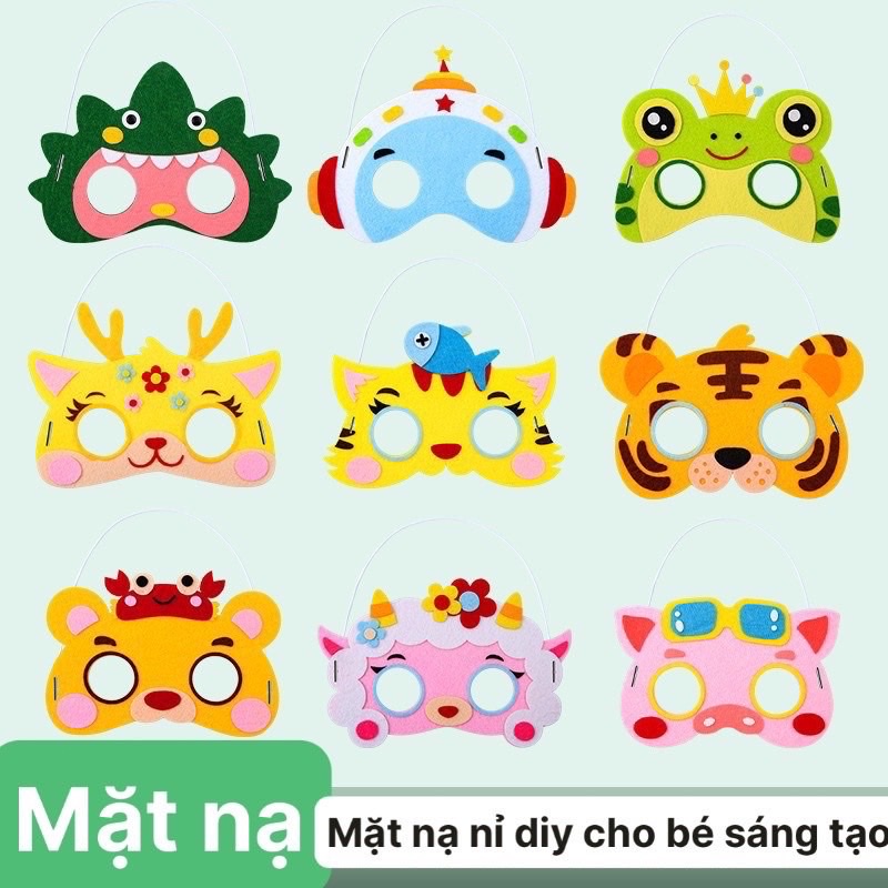 Mặt nạ vải hình thú cho bé, mặt nạ trung thu DIY cho bé, mặt nạ cho bé nhập vai