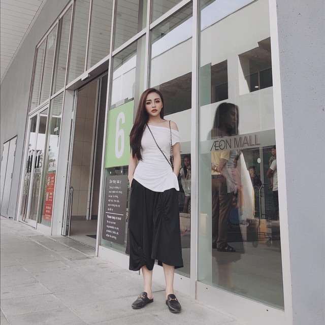 Sét áo lệch vạt mix quần bom